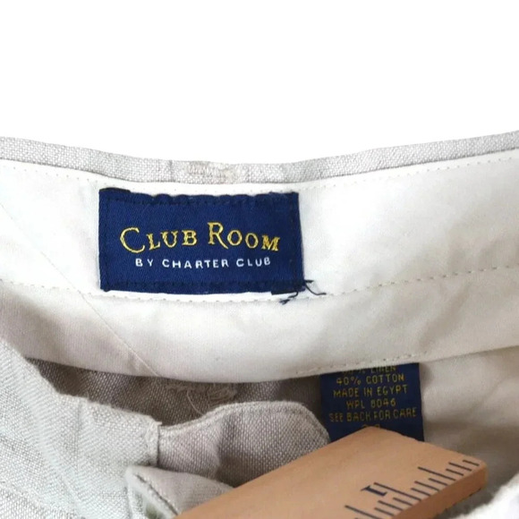 Club Room || Men's Regular Fit Linen Flat Front Shorts Natural Khaki Size 34 - Picture 4 of 8